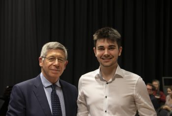 Dr Paul Siklos presented James Maclean with the Stephen Siklos Maths Prize