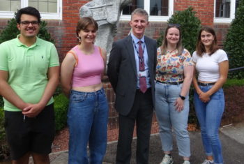 (left to right): Arian Merati, Rachel Maclean, Principal Dan Lodge, Iona Haining, and Emily Sacchi